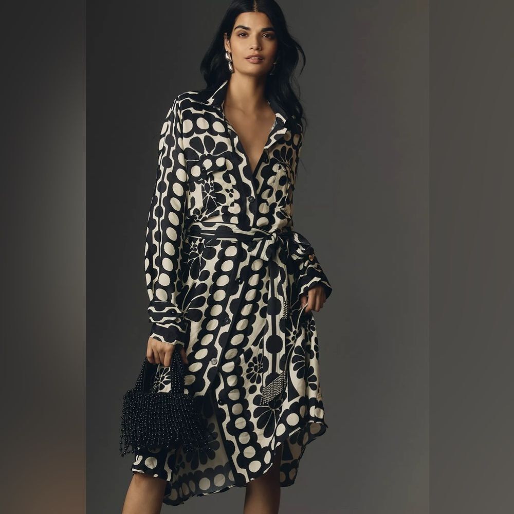 FARM Rio Black & Cream Long-Sleeve Printed Wrap Dress